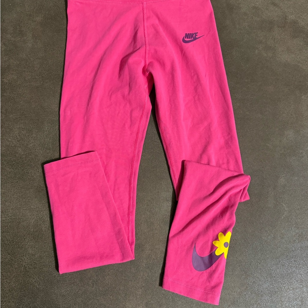 Nike Kids Fuchsia Leggings with Yellow Flower